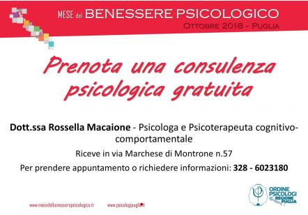 Studio di Psicoterapia- Dott.ssa Rossella Macaione psicologa e psicoterapeuta cognitivo-comportamentale